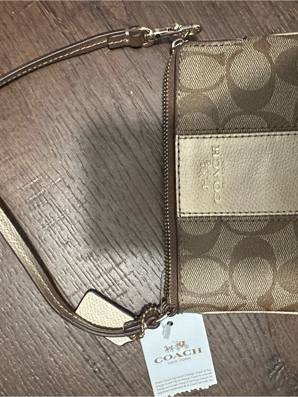 Coach Brown Signature Wristlet with Gold Accents